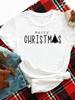 (Asian Size) merry Christmas new year o-neck Women's Top T Clothing Print bow style trend Short Sleeve T-shirts Fashion holiday Graphic Tee