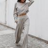 Women Autumn Winter Loose Hoodies Suit Long Sleeve O Neck Top with Wide Leg Pants Solid Color