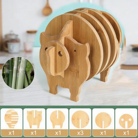 Wooden Trivet Coaster Set Creative Animal-Shaped Heat-Resistant Placemats for Cups Pots Stackable Versatile Desk Decor for Home Kitchen Outdoor Dining