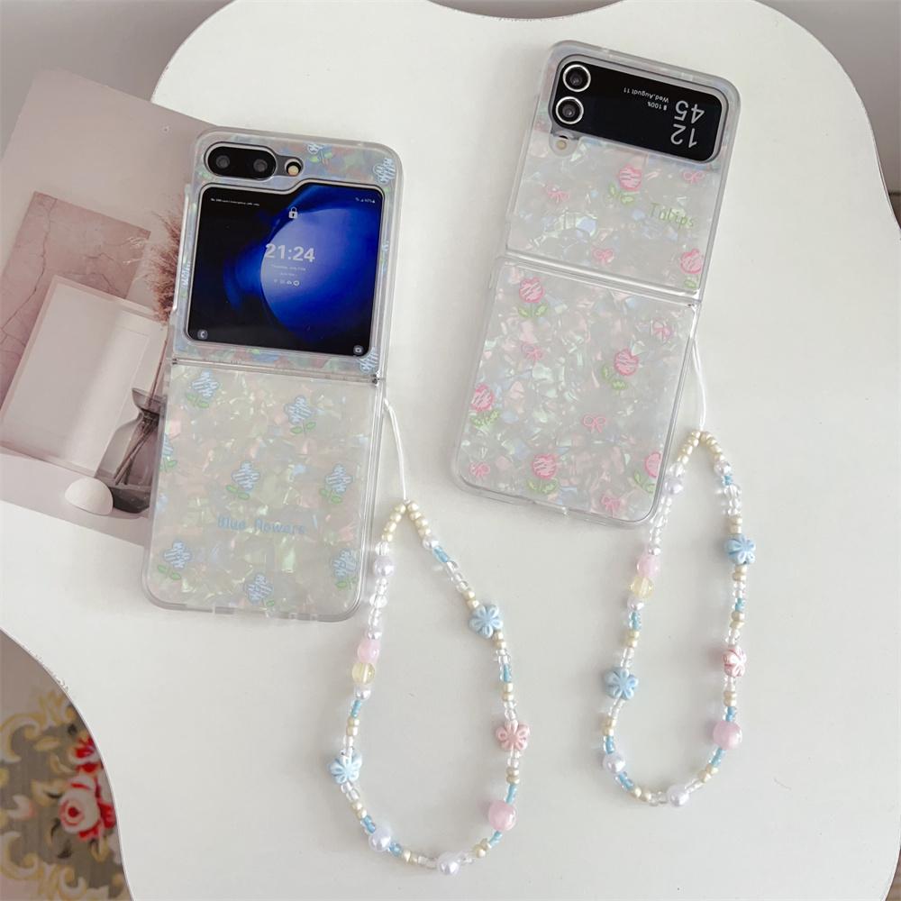 Tulip Flower Flip 6 5 Bracelet Wrist Strap Case Luxury Shell Pattern for Samsung Galaxy Z Flip 6 5 4 3 Z5 Z6 5G Cases Cover