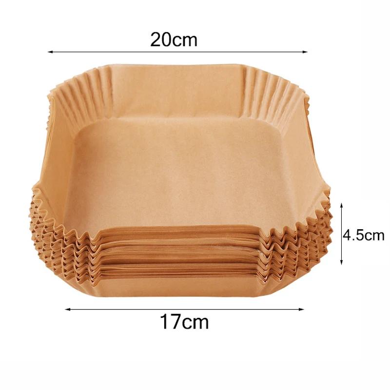 50/100 Stück Backmatte Heißluftfritteuse Einweg-Backpapier Holzzellstoff Dampfgarer Käsekuchen Heißluftfritteuse Schale Airfryer Backpapier Werkzeug