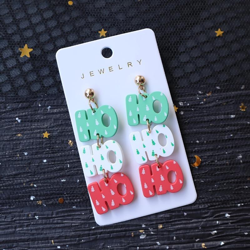 Christmas acrylic imitation soft pottery paint earrings personalized letters Christmas tree print earrings holiday earrings female