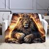 Multi size Regal Lion with Crown Pattern Blanket Flannel Material Soft Warm for All Seasons Home Outdoor Camping Picnics RV