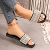 Ladies' Multi-layer Sparkling Diamond Toe Cover Sandals -Suitable for Casual, Party, Vacation, Fashionable Black Beach Shoes | Rubber Sole Single Shoe
