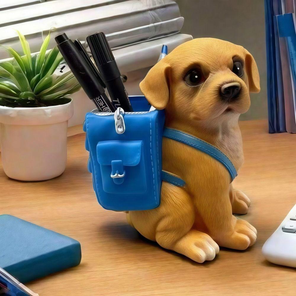 Large Capacity Dog Pen Holder Labrador Simulation Funny Makeup Brushes Holder Drop-resistant Plastic Desktop Organizer