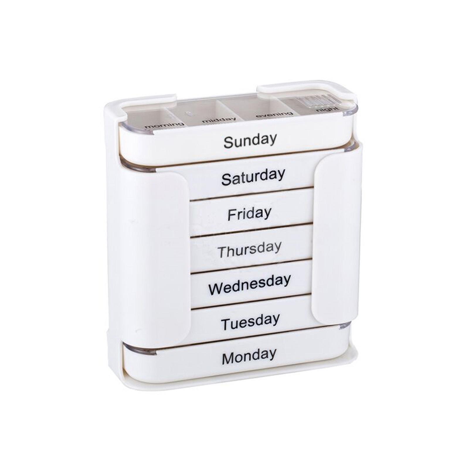 

Portable Food Grade Square Organizer Weekly 7 Day 28 Compartment Drawer Storage Box One Size