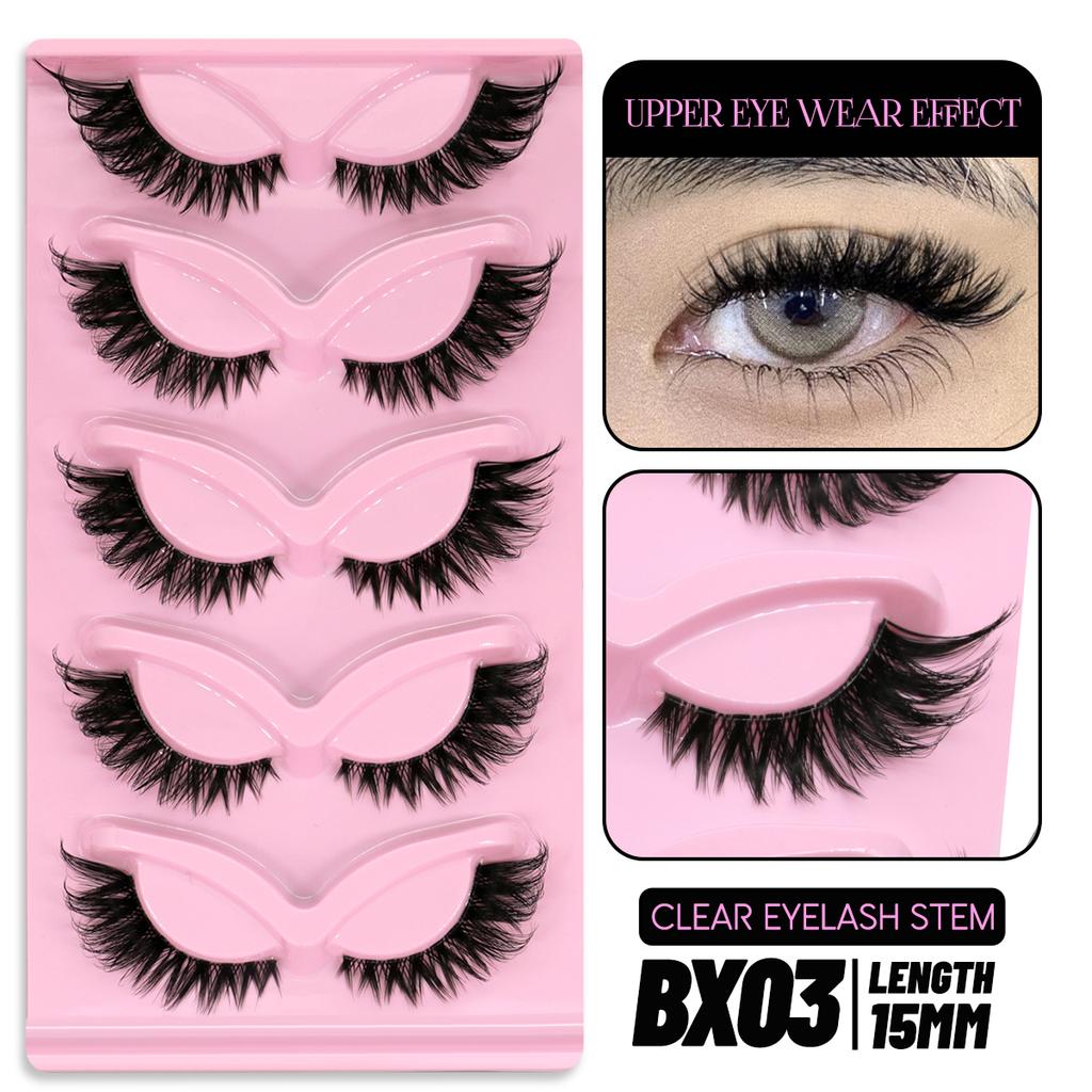 Xiaomi GROINNEYA 5 pairs Cat Eye Lashes Faux Mink Eyelashes Clear Band Lashes Natural Look Wispy Mink Eyelashes Full Strip Lashes
