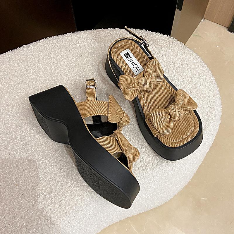 Fashion Pearl Sandals High Heels Comfort Shoes for Women Increasing Height All-Match Med Suit Female Beige High-heeled Girls Clogs Gladi