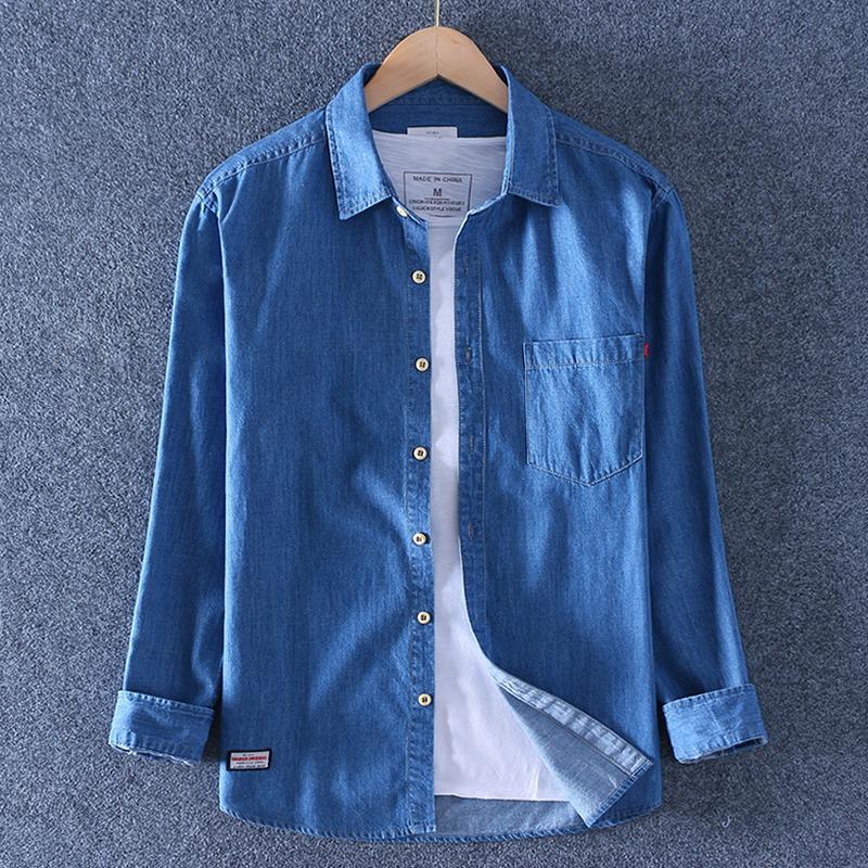 

Men s Plus Size Washed Denim Shirt - Loose Fit Casual Fashion for Spring & Autumn XXL