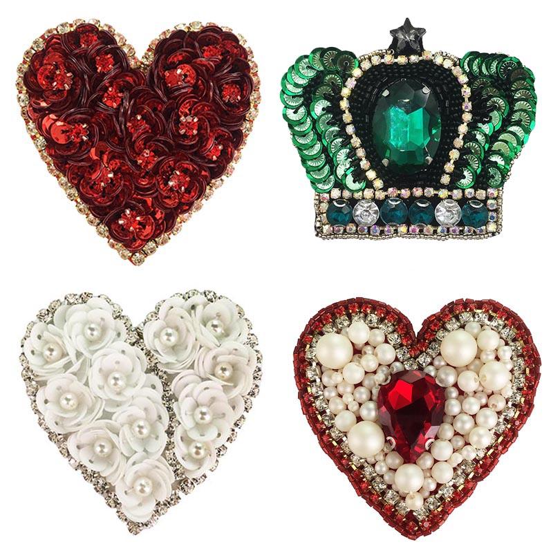 Handmade Beaded Crown Heart-shaped Embroidery Cloth Paste Clothes Heavy Industry Decorative Patch Paste Fashion Decal 7 X 7 cm