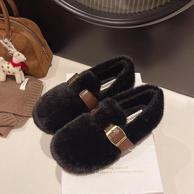 

Туфли Мао Мао женские носят осенью и зимой 2025 новые туфли Дуду на плоской подошве бархатные теплые сказочный стиль хлопковые женские туфли хлопковые туфли 40 чёрный