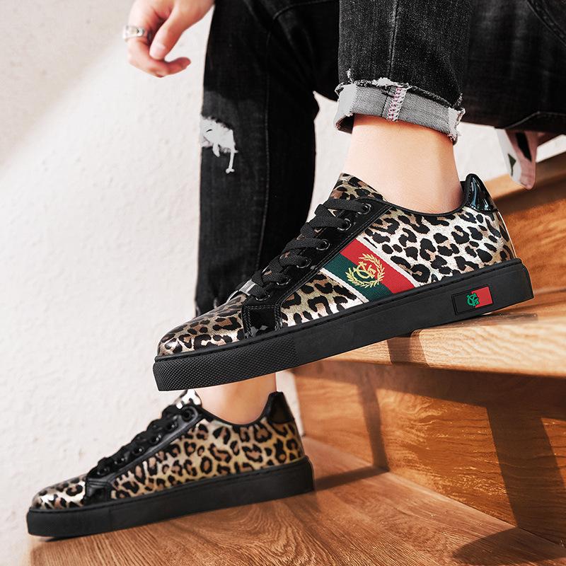 Spring fashion personalized leopard print men's shoes casual board shoes high-end printing niche comfort trend men's black shoes