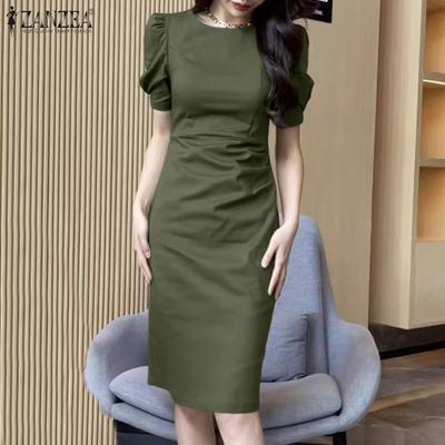 Women Casual Round Neck Zipper Short Sleeve Dresses