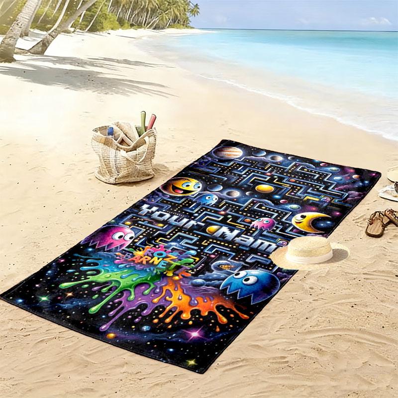 Pac-Man Custom Name Print Beach Towel, Large Soft Quick Dry Towel for Beach Camping Swimming