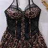 Rochie Sexy din Plasă pentru Femei cu Imprimeu Leopard și Patchwork din Dantelă, Decolteu în V cu Bretele Subțiri, Decupată, Bodycon, Croială Strâmtă