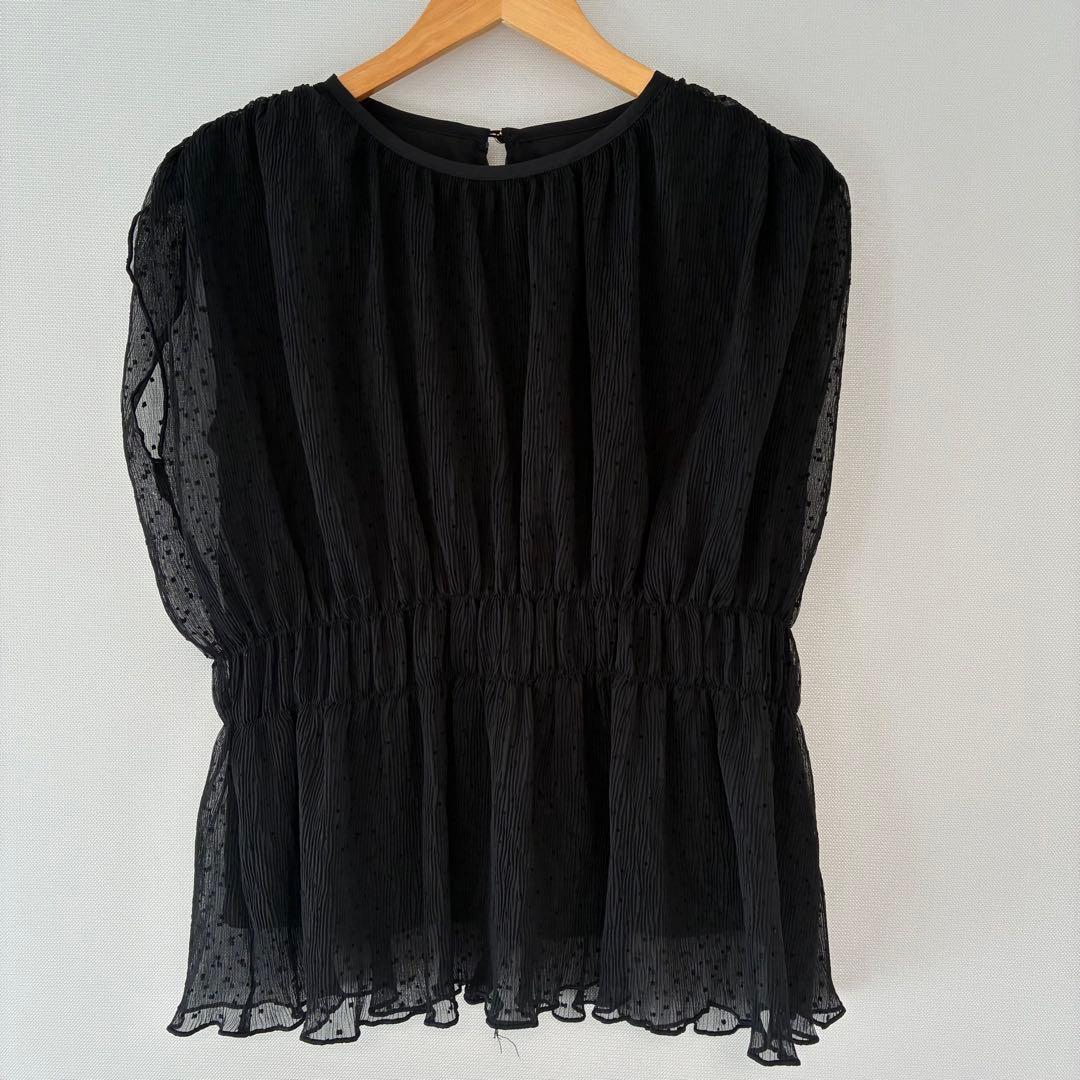 Rope Picnic Chiffon Material Short Sleeve Blouse Tops Spring/Summer Shirt 38 M Black