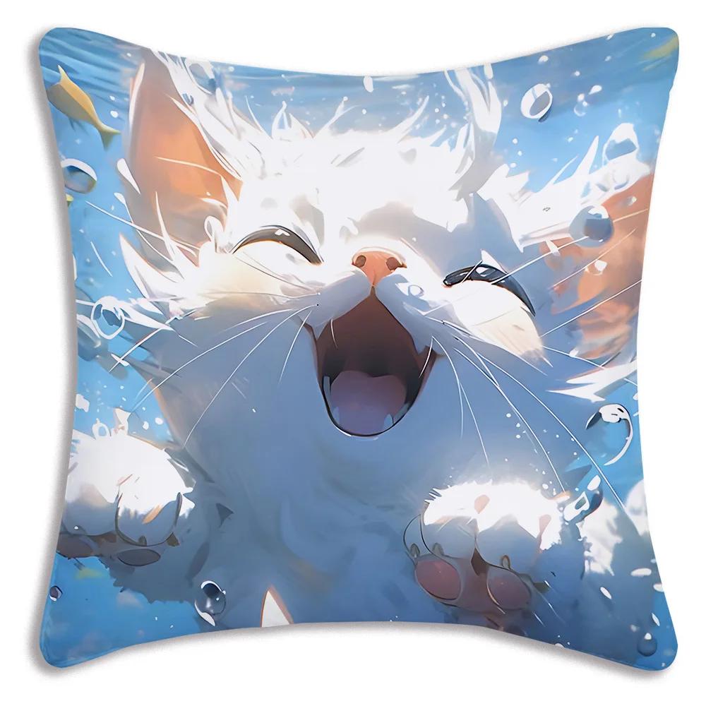 Kawaii Kreslený Roztomilá Kočka Herní Potahy na Polštáře Kreslený Dekorativní Potah na Polštář pro Domácí Pohovku s Potiskem Roztomilý Potah na Polštář