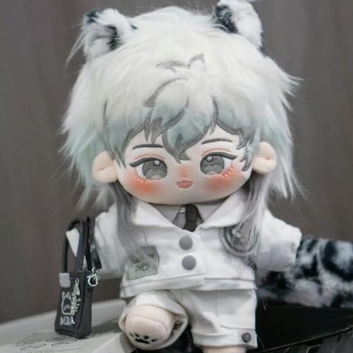 niannyyhouse 20cm Plush Clothes Set: White Cat, Hat, Jacket, Shirt, Shorts, Backpack, Glasses, Dress-Up, Cotton Doll, Accessories