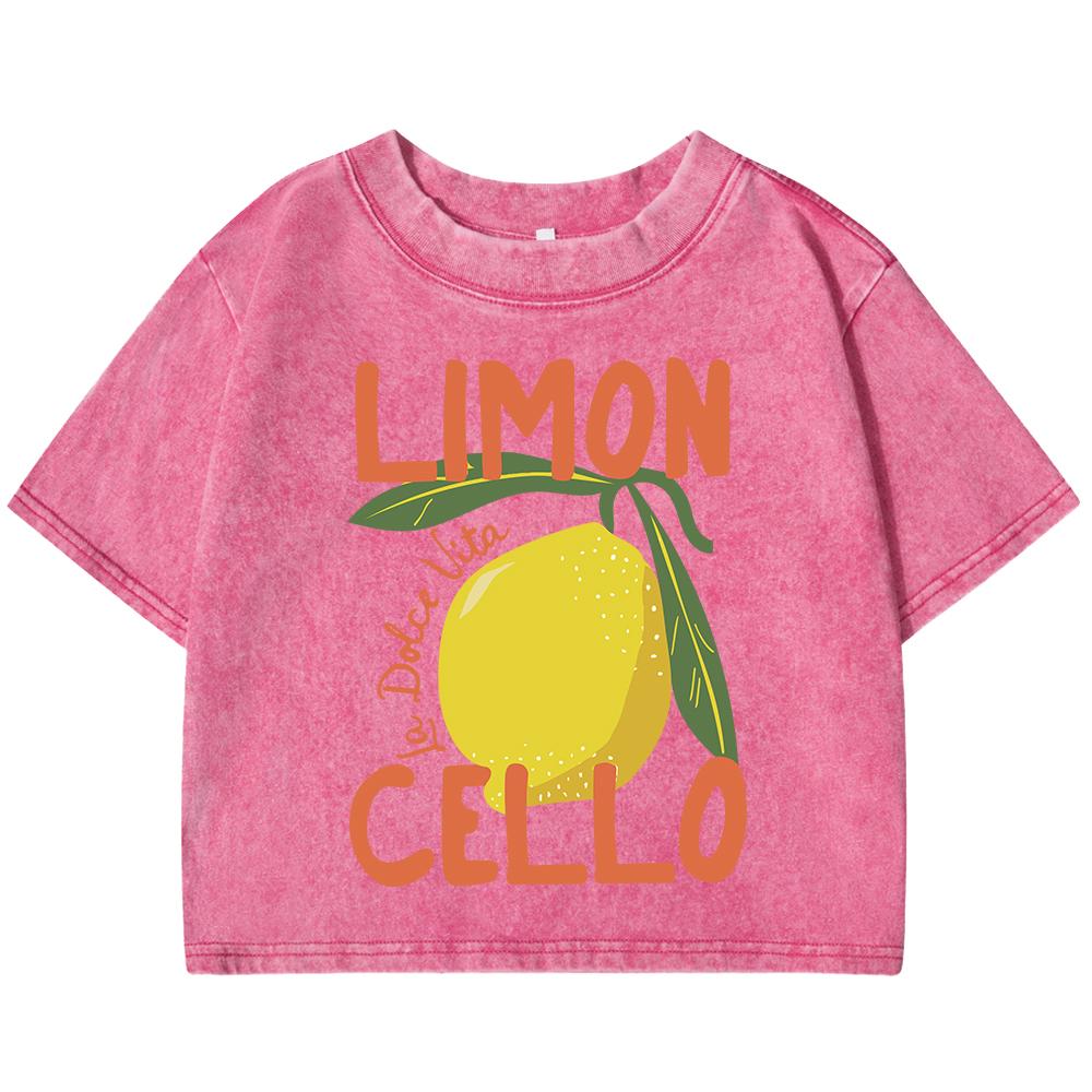 Creative Lemon Fruit Cello Printed Women Washed T Shirt Summer Fashion Short Sleeve Cotton T-Shirt Soft Slim Y2K Tops