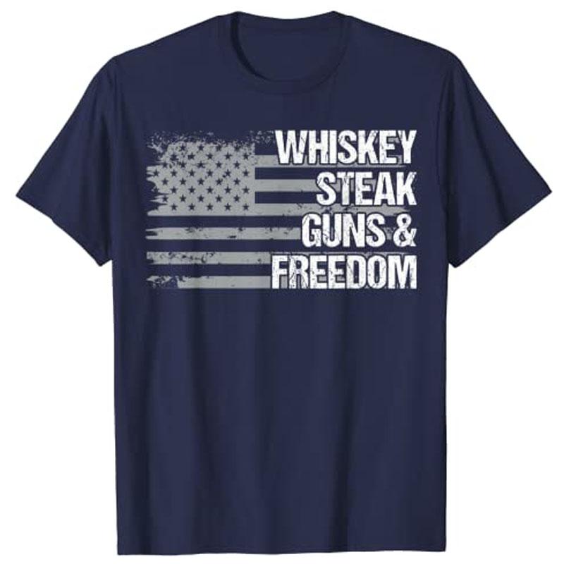 Dad Grandpa Veteran US Flag Whiskey Steak Guns Freedom TShirt Customized Products Unisexs Fashion Fathers Day Novelty Gift Tees
