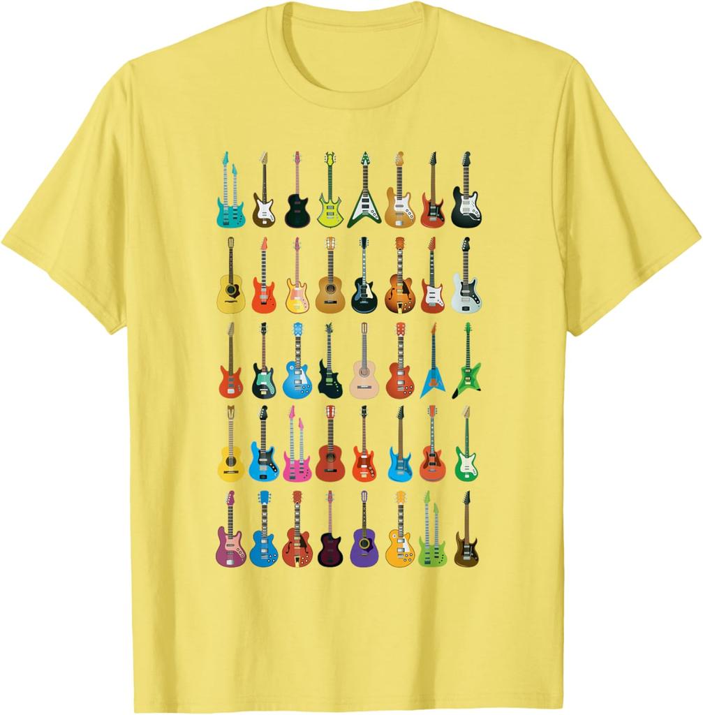 Guitar Collection Graphic Tee Music Lover Gift Short Sleeve Casual Cotton T-Shirt for Men