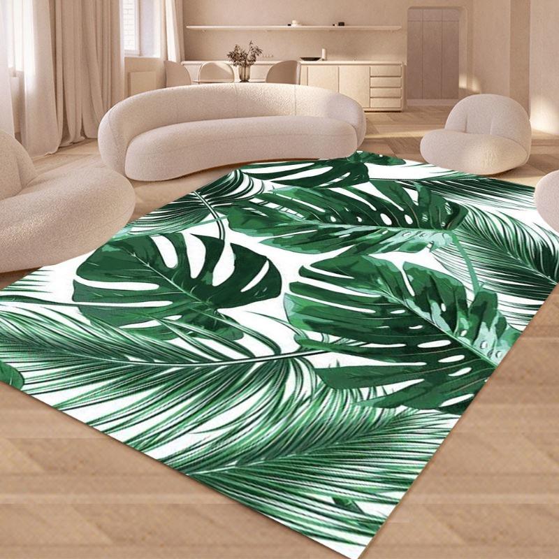 Natural Jungle Style Large Carpet for Living Room Anti-slip Floor Rug with Monstera Leaf Design for Modern Home Decoration