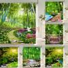 1 Pcs Forest Pattern Polyester Material Shower Curtain Waterproof Fabric, Partition Curtain For Bathroom,Home Decoration Curtain