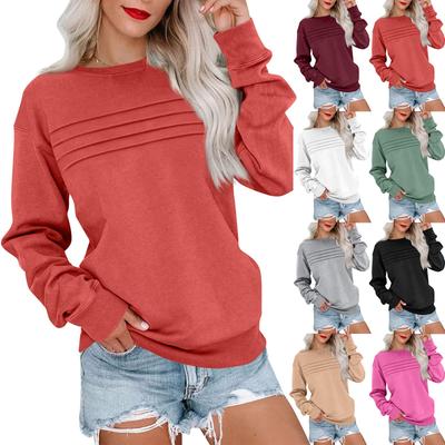 Pulôver Feminino da Moda de Manga Comprida e Moletom de Cor Sólida