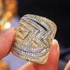 Huitan Luxury Two Tone Women Ring Full Sparkling Cubic Zirconia Wedding Anniversary Trendy Lady Accessories Chic Jewelry Gift