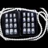 24Pcs Silver White Glitter Diamond Fake Nails W Gel Adhesive Faux Fingernails Press On Wearable Removable Square Head False Nail