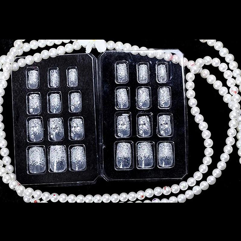 

24 шт. Серебристо-белые блестящие бриллиантовые накладные ногти с гелевым клеем, искусственные ногти, накладные ногти, носимые, съемные, квадратная форма, накладные ногти