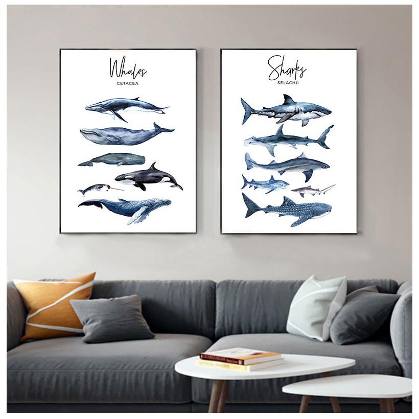 Nautical Sea Nursery Painting Whale Shark Canvas Poster Animal Art Print Education Wall Picture Nordic Kid Baby Bedroom Decor No Frame