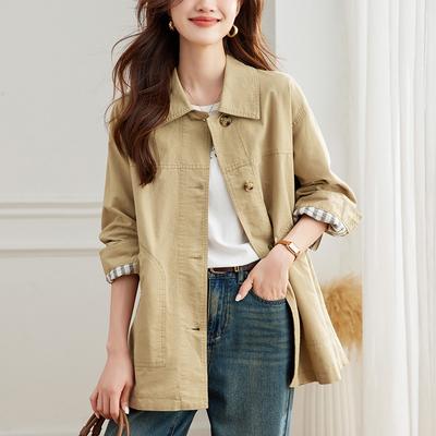 Vintage Style American Lapel Long-sleeved Trench Coat Womens Spring Commuter Simple Top
