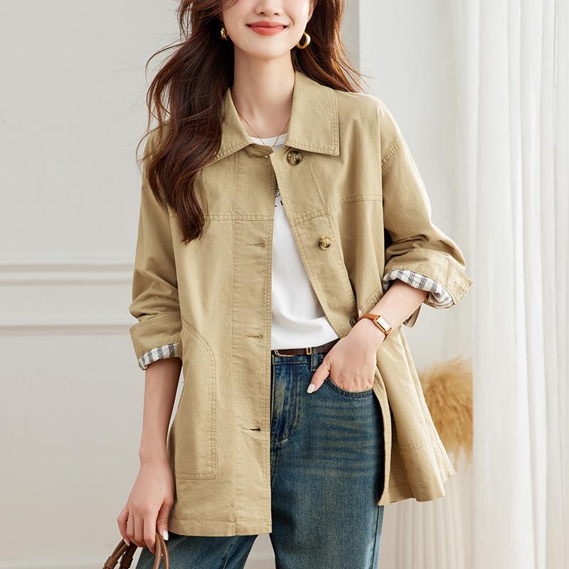 

Ретро Американское Пальто-Тренч с Лацканами и Длинными Рукавами Женское Весеннее Повседневное Простое Пальто M хаки