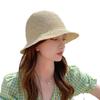 Unique Woven Women Sun Hat Solid Color Breathable Straw Fisherman Hat Foldable Visor Cap Bucket Hat Vacation