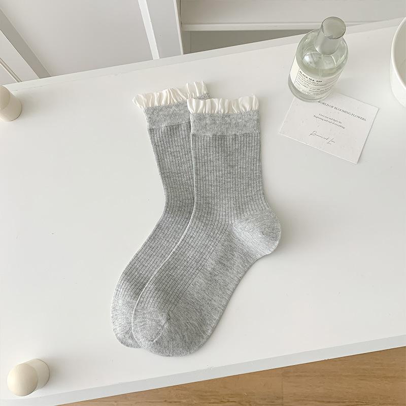 

Женские весенне-осенние новые носки-пинетки балетного стиля однотонные с различными видами кружева, впитывающие пот, бесшовные, с отворотом 1 pair серый