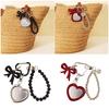 Fashionable Alloy Heart Shaped Bag Charm With Functional Mirror Detachable Bowknot Keychain For Purse Backpack Decoration