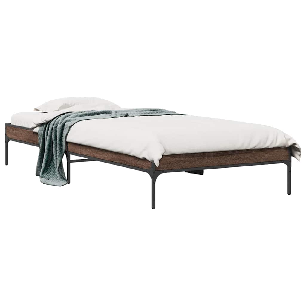 Brown Oak Effect Bed Frame 75 X 190 Cm Wood Based Material & Metal