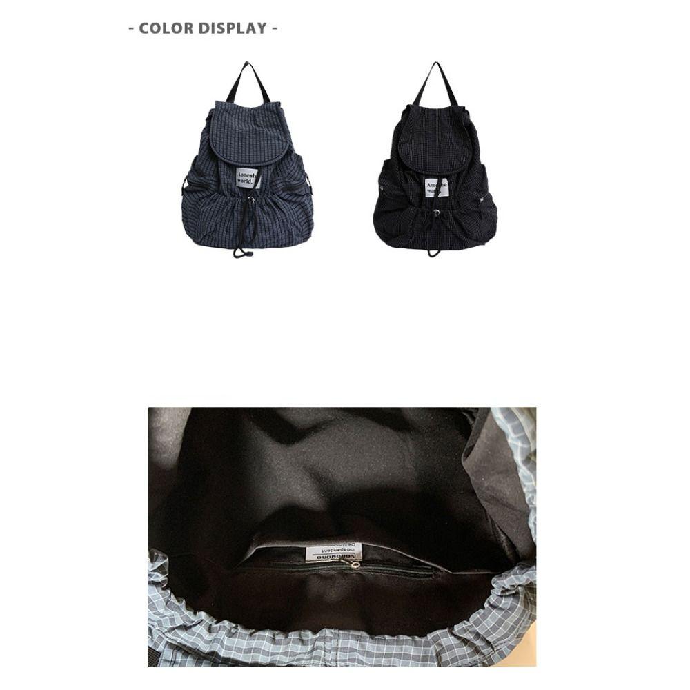 Karomuster Raffung Schultertaschen Koreanische Studenten Schultasche Trendige Rucksack mit Kordelzug Herren Damen