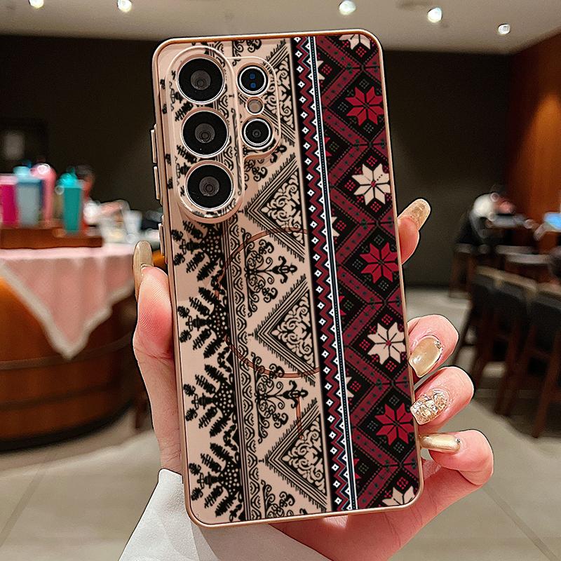 Vintage Patterns Magnetic Phone Case For Samsung Galaxy S25 S26 Ultra Edge S24 S23 FE A17 A56 A37 A16 A35 A55 A15 A36 5G Cover