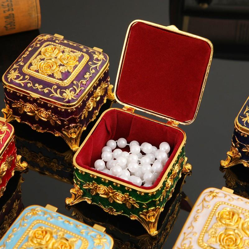 Elegant Vintage Metal Jewelry Box With Enamel Floral Design Compact Organizer Necklaces Rings Earrings