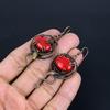 Red Coral Handmade Gemstone Earrings, 999 Copper Wire Wrapped Earrings Antique Jewelry, For Engagement Gift