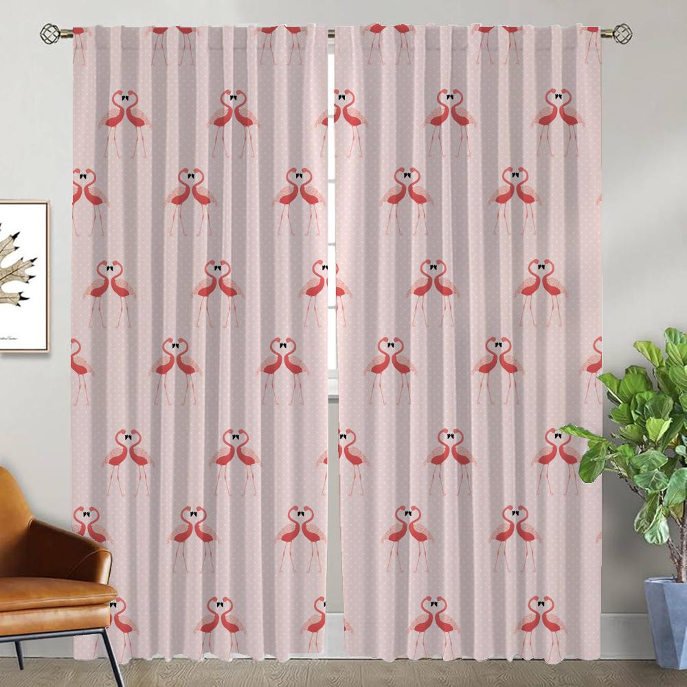 Flamingo Elegant Room Curtains for Living Room Blackout Curtain Partition Halloween Decoration Tulle for Bedroom Shades Kitchen