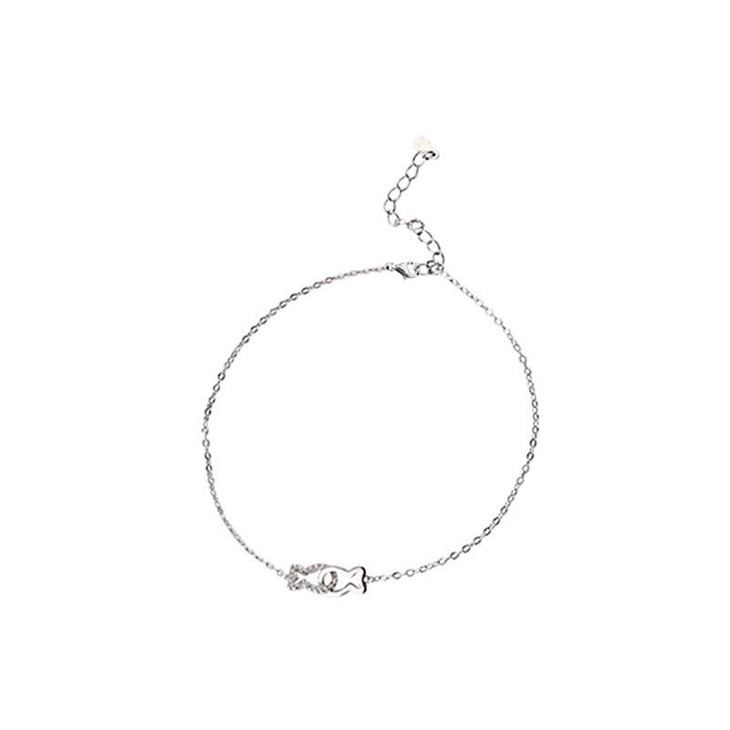 925 Silver Kiss Fish Anklet for Women Fashion Simple Personality Unique Design Birthday Gift Jewelry