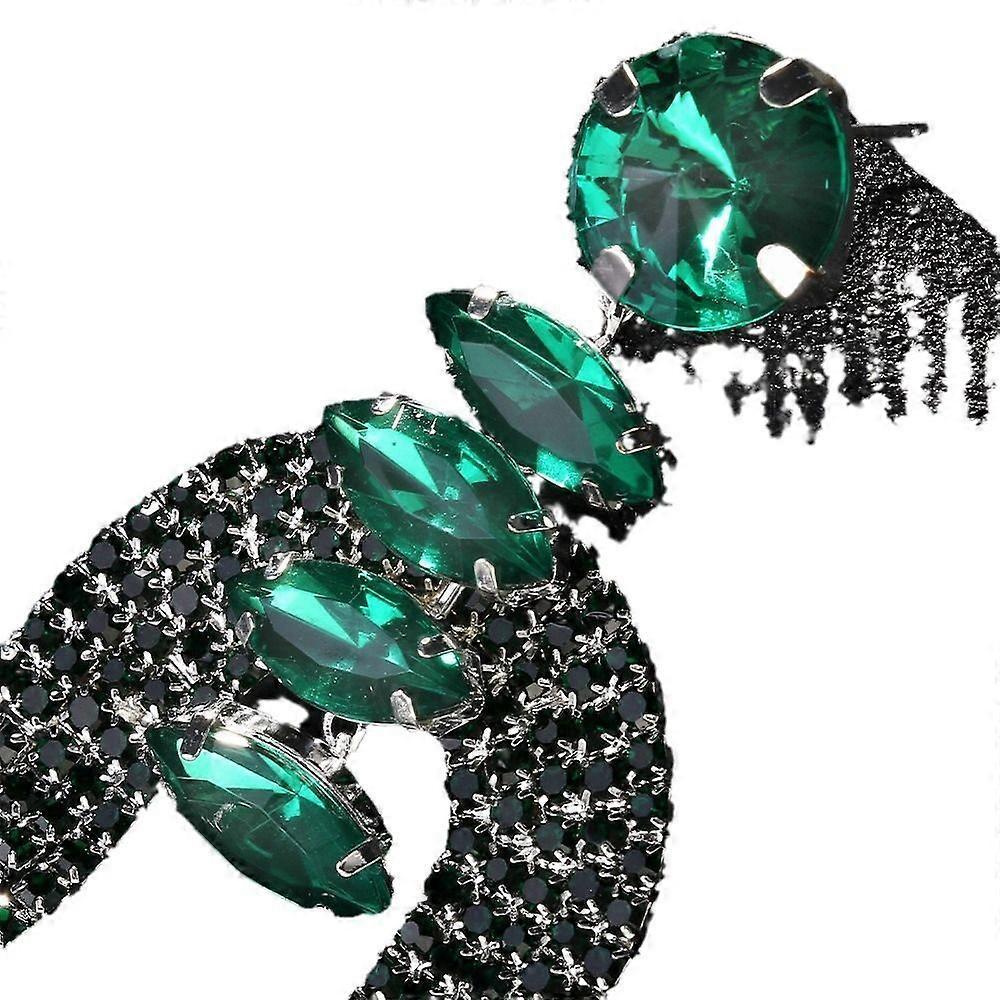 Green earrings high-end light luxury tassel earrings long ethnic style green gold