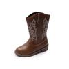 Skórzane Dziewczęce Wzór Dekoracyjne Cowboy Codzienne Botki Jesień i Zima Antypoślizgowe Boczny Zamek Retro Dziecięce Botki.