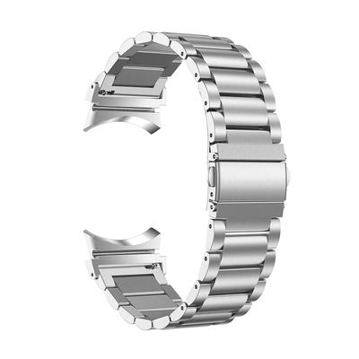 For Samsung Galaxy Watch7 44mm/40mm Stainless Steel Band 3-Bead Smart Watch Strap with Connector,Silver