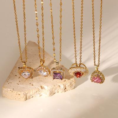 European and American INS Wind 18k Stainless Steel Chain White Micro-inlaid Zircon Hemming Purple Square Zircon Pendant Necklace