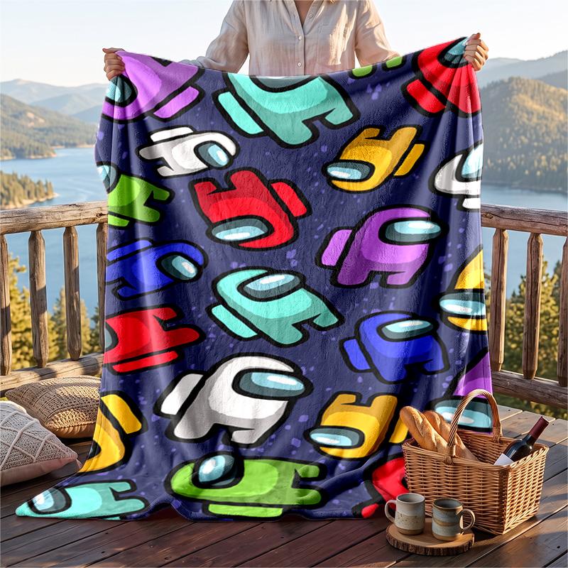 Warm Flannel Blanket Among Us Pattern, Lightweight Comfortable Throw Blanket for Bed Sofa Use