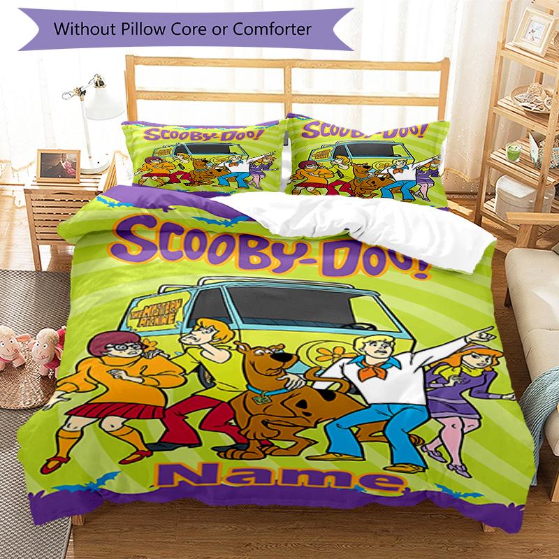 3pcs Custom Name Scooby Doo Bedding Set Duvet Cover Closure Includes 1 Duvet Cover & 2 Pillowcases, Soft and Comfortable for All Seasons.